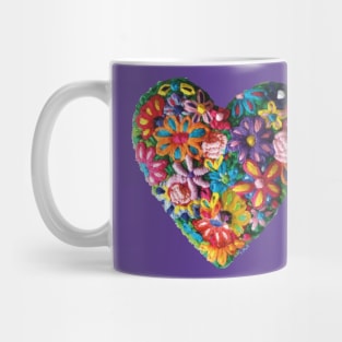 Embroidered heart Mexican flowers handmade boho chic colorful string art Mug